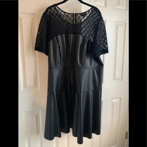 Lane Bryant Black Faux Leather & Lace Dress Sz 22